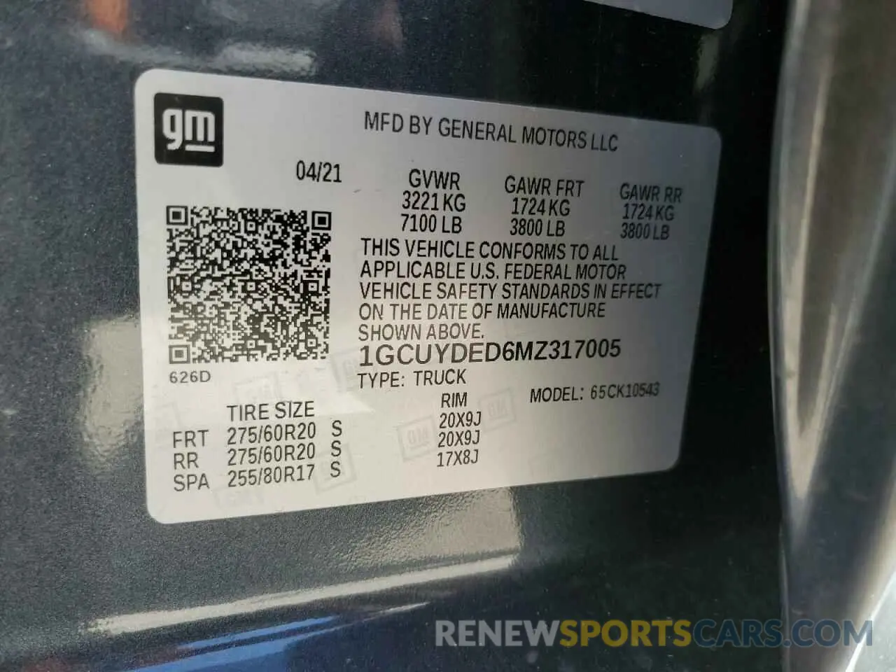 13 Photograph of a damaged car 1GCUYDED6MZ317005 CHEVROLET ALL Models 2021