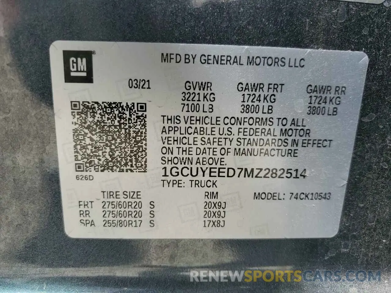 12 Photograph of a damaged car 1GCUYEED7MZ282514 CHEVROLET All Models 2021