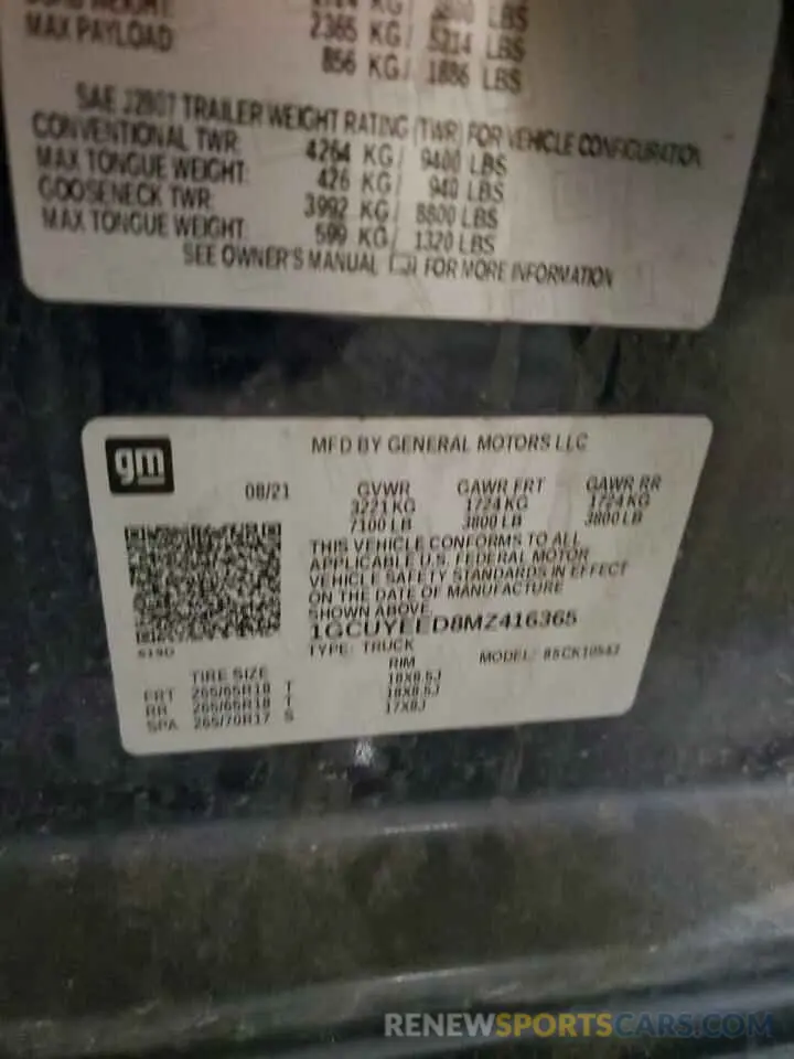 14 Photograph of a damaged car 1GCUYEED8MZ416365 CHEVROLET ALL Models 2021