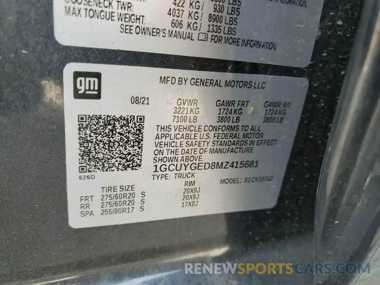 12 Photograph of a damaged car 1GCUYGED8MZ415681 CHEVROLET ALL Models 2021