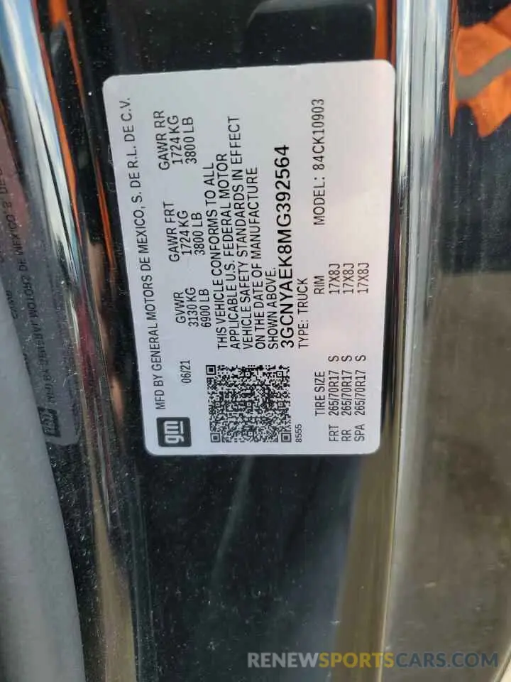12 Photograph of a damaged car 3GCNYAEK8MG392564 CHEVROLET ALL Models 2021