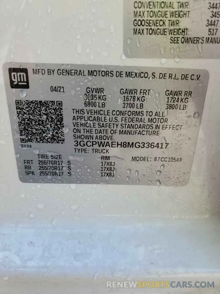 13 Photograph of a damaged car 3GCPWAEH8MG336417 CHEVROLET ALL Models 2021