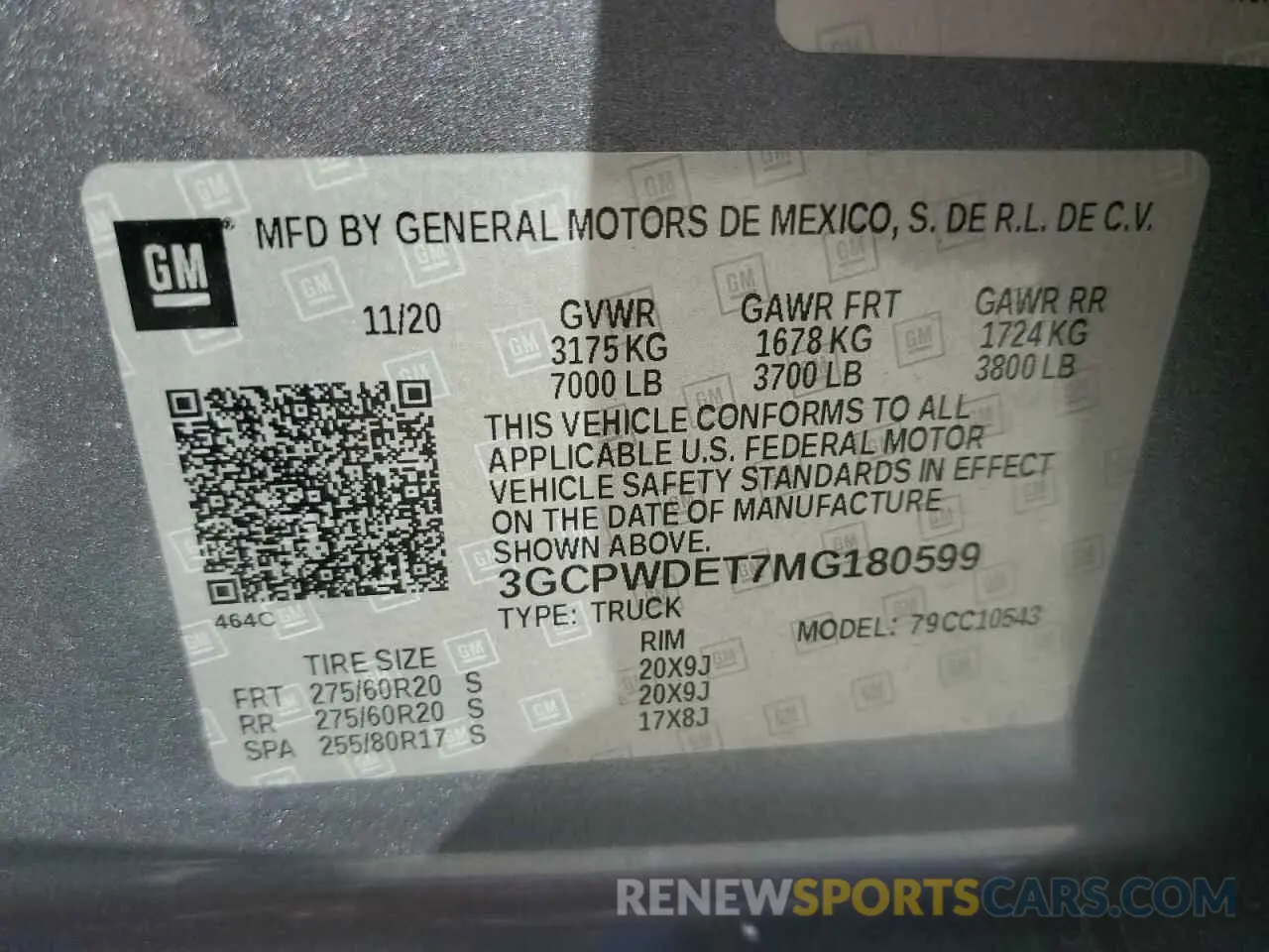 12 Photograph of a damaged car 3GCPWDET7MG180599 CHEVROLET ALL Models 2021