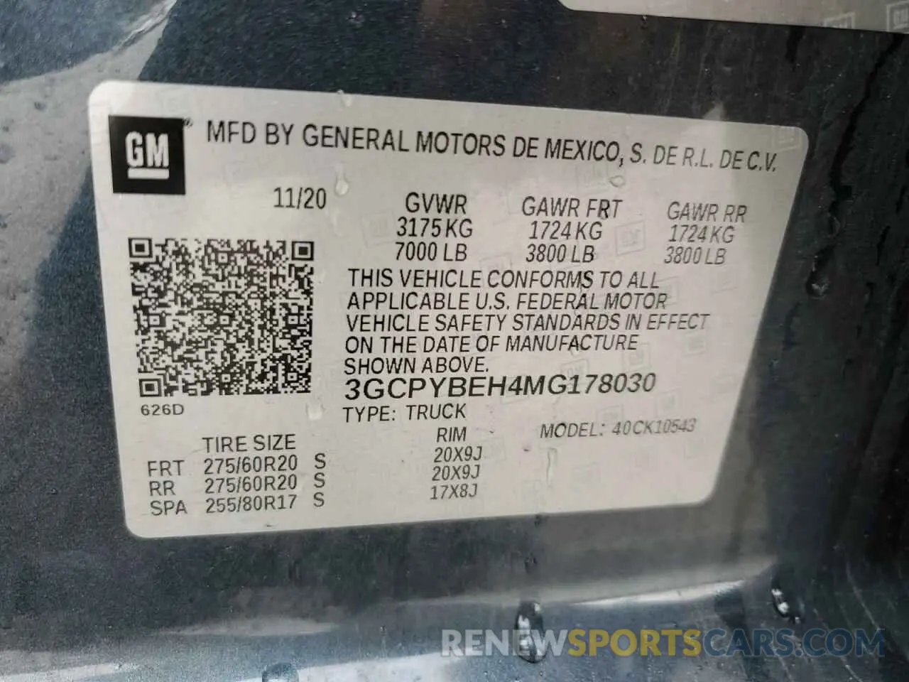 12 Photograph of a damaged car 3GCPYBEH4MG178030 CHEVROLET ALL Models 2021