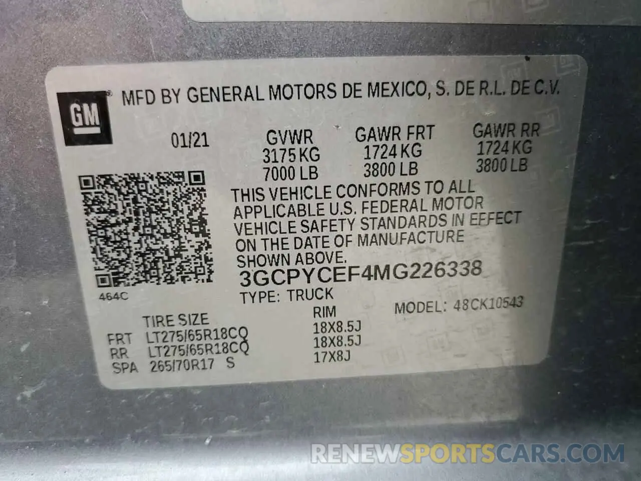12 Photograph of a damaged car 3GCPYCEF4MG226338 CHEVROLET ALL Models 2021