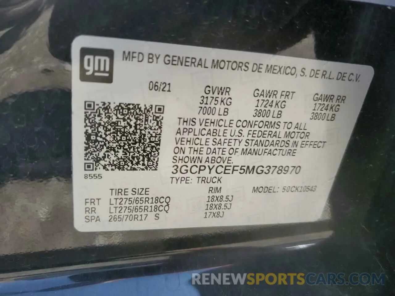 12 Photograph of a damaged car 3GCPYCEF5MG378970 CHEVROLET ALL Models 2021