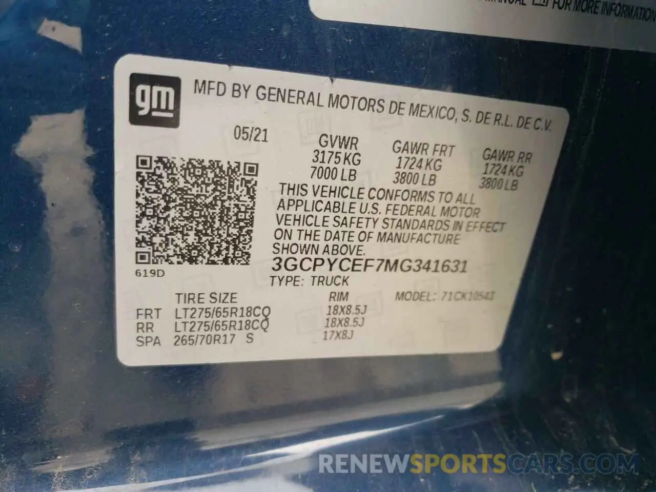 12 Photograph of a damaged car 3GCPYCEF7MG341631 CHEVROLET ALL Models 2021