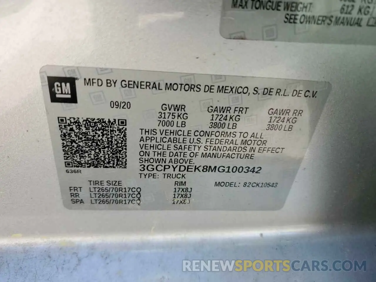 12 Photograph of a damaged car 3GCPYDEK8MG100342 CHEVROLET ALL Models 2021