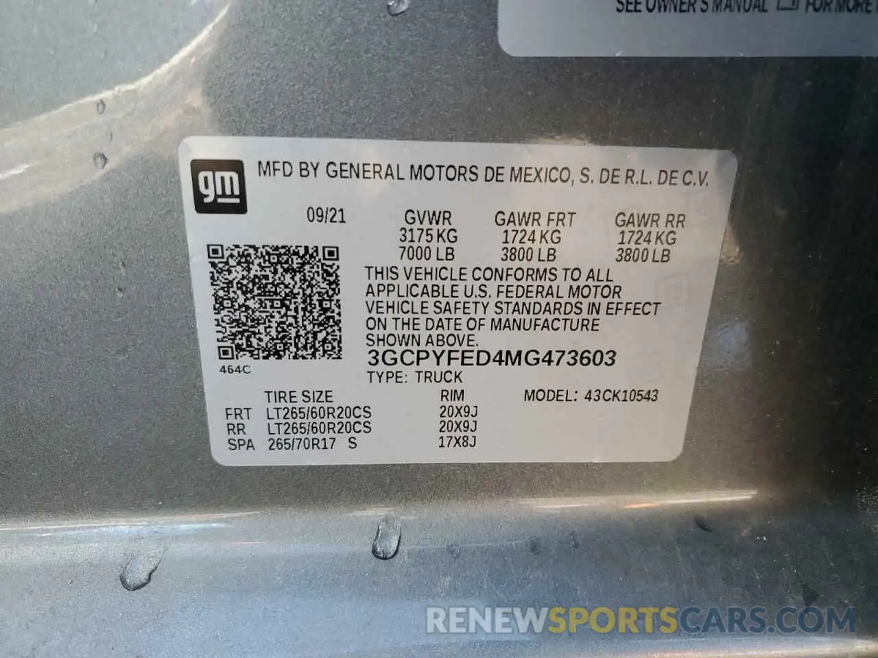 12 Photograph of a damaged car 3GCPYFED4MG473603 CHEVROLET ALL Models 2021