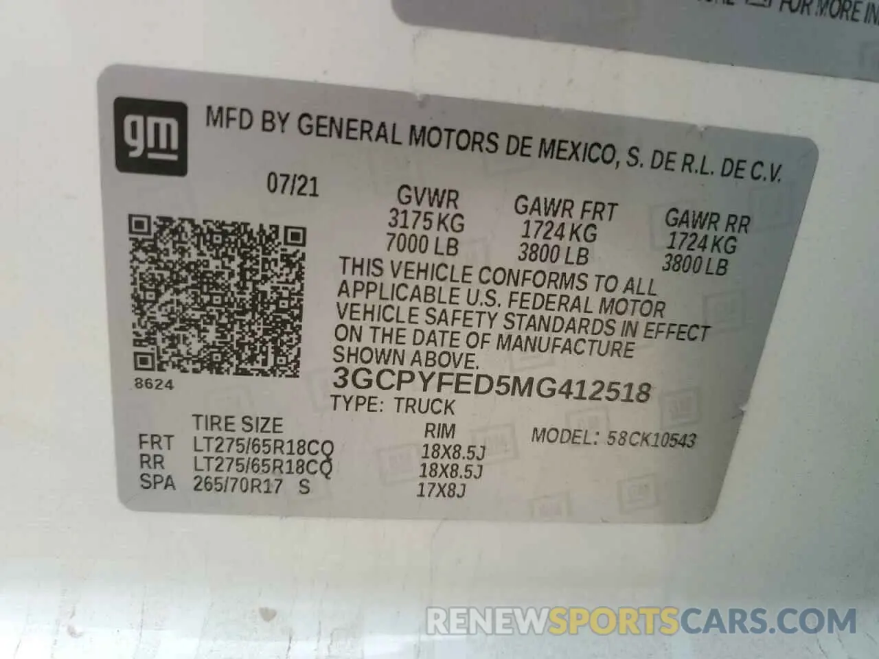 13 Photograph of a damaged car 3GCPYFED5MG412518 CHEVROLET ALL Models 2021