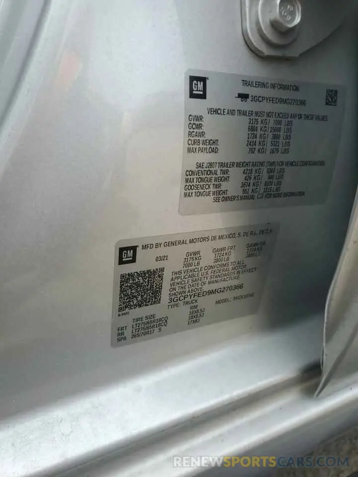 13 Photograph of a damaged car 3GCPYFED9MG270366 CHEVROLET ALL Models 2021
