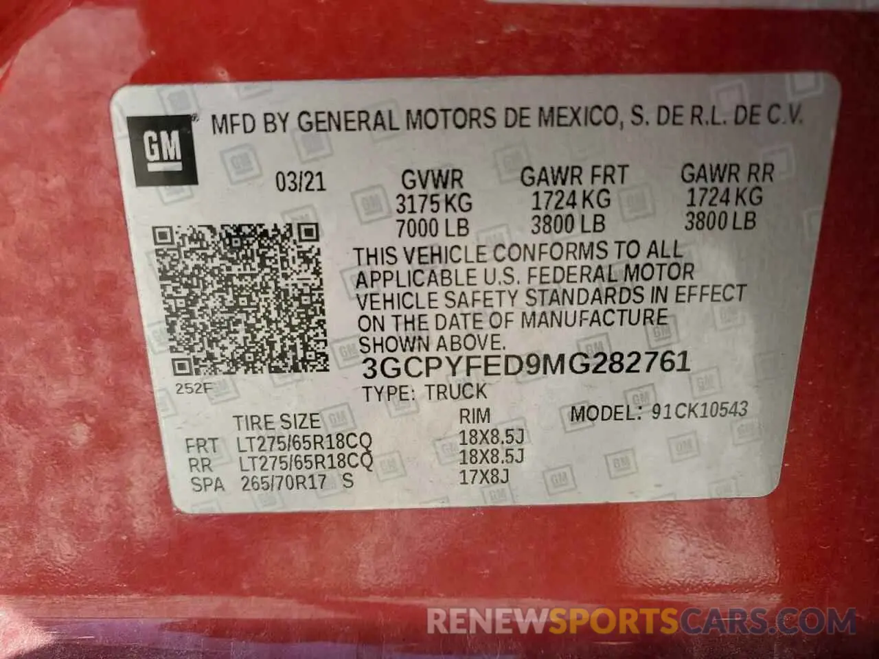 14 Photograph of a damaged car 3GCPYFED9MG282761 CHEVROLET ALL Models 2021