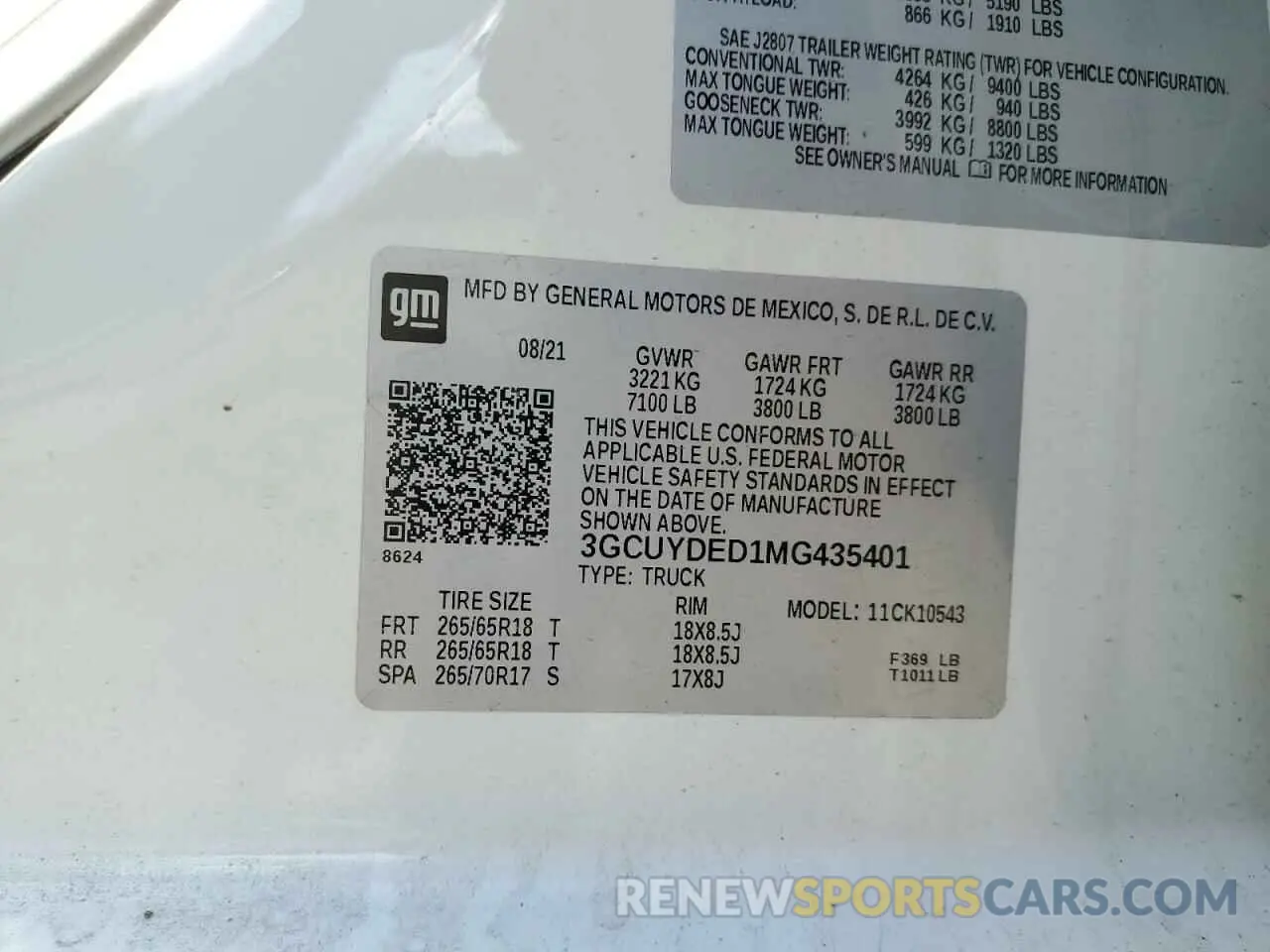 12 Photograph of a damaged car 3GCUYDED1MG435401 CHEVROLET ALL Models 2021