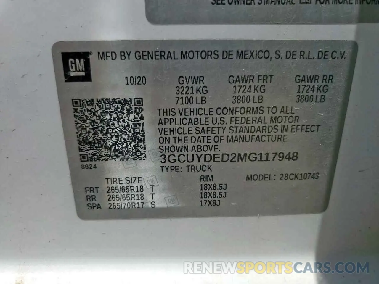 13 Photograph of a damaged car 3GCUYDED2MG117948 CHEVROLET ALL Models 2021