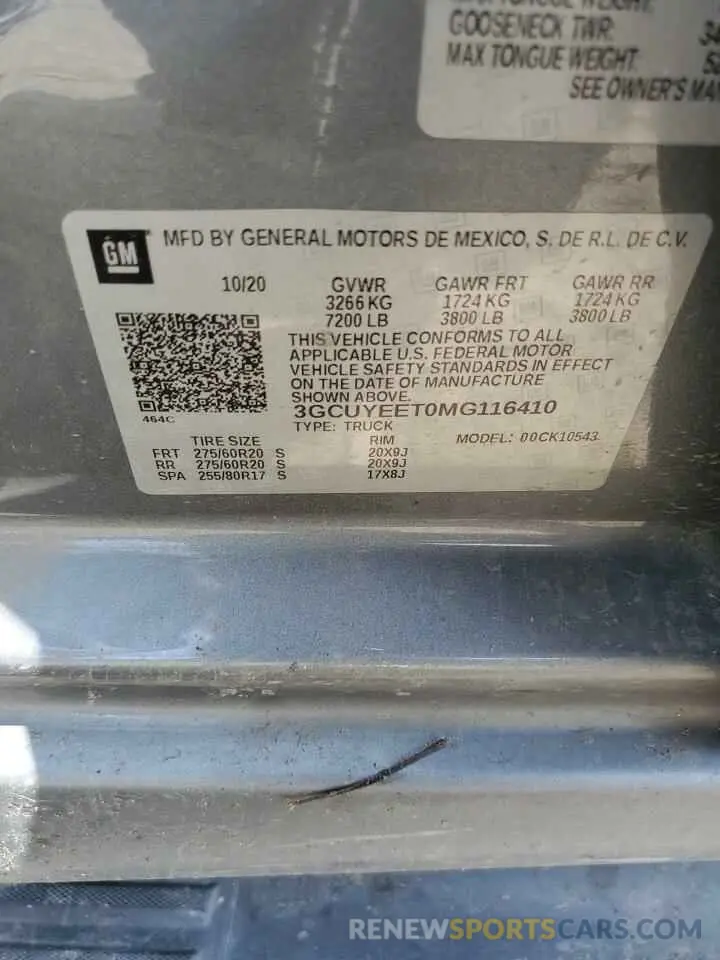 13 Photograph of a damaged car 3GCUYEET0MG116410 CHEVROLET ALL Models 2021