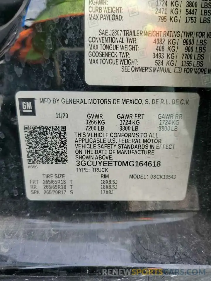 12 Photograph of a damaged car 3GCUYEET0MG164618 CHEVROLET ALL Models 2021