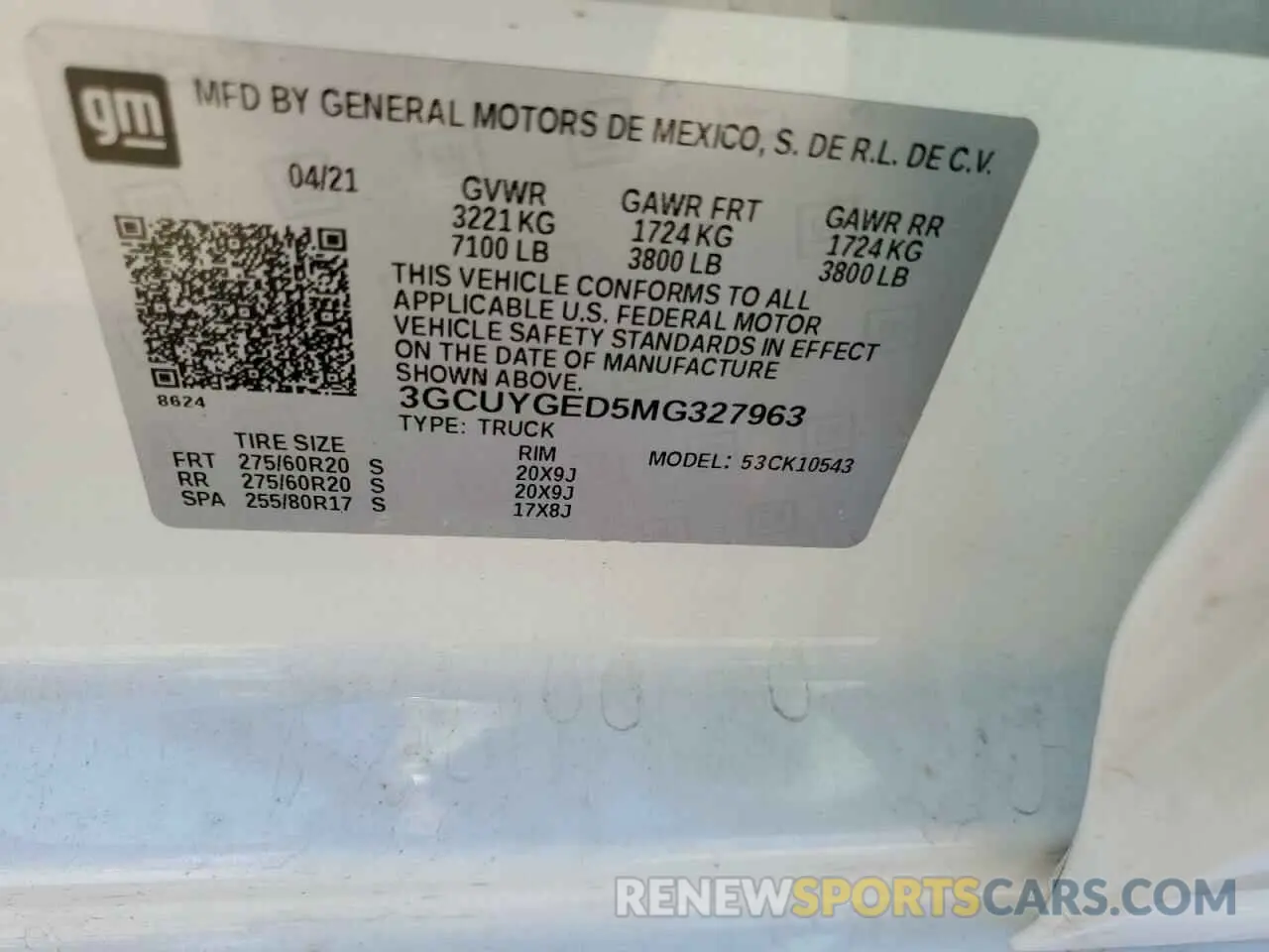 14 Photograph of a damaged car 3GCUYGED5MG327963 CHEVROLET ALL Models 2021