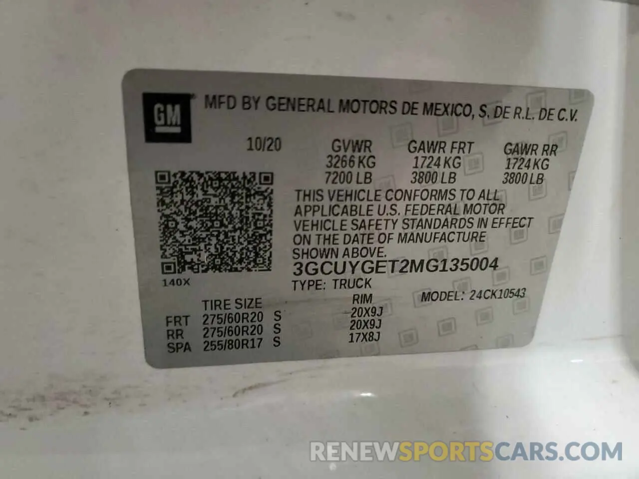 14 Photograph of a damaged car 3GCUYGET2MG135004 CHEVROLET ALL Models 2021