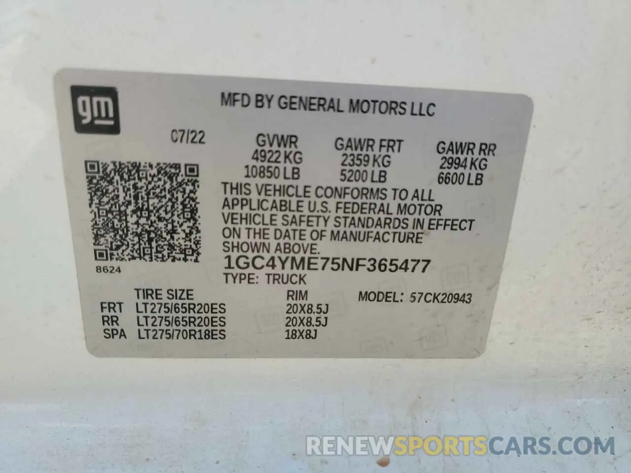 12 Photograph of a damaged car 1GC4YME75NF365477 CHEVROLET ALL Models 2022