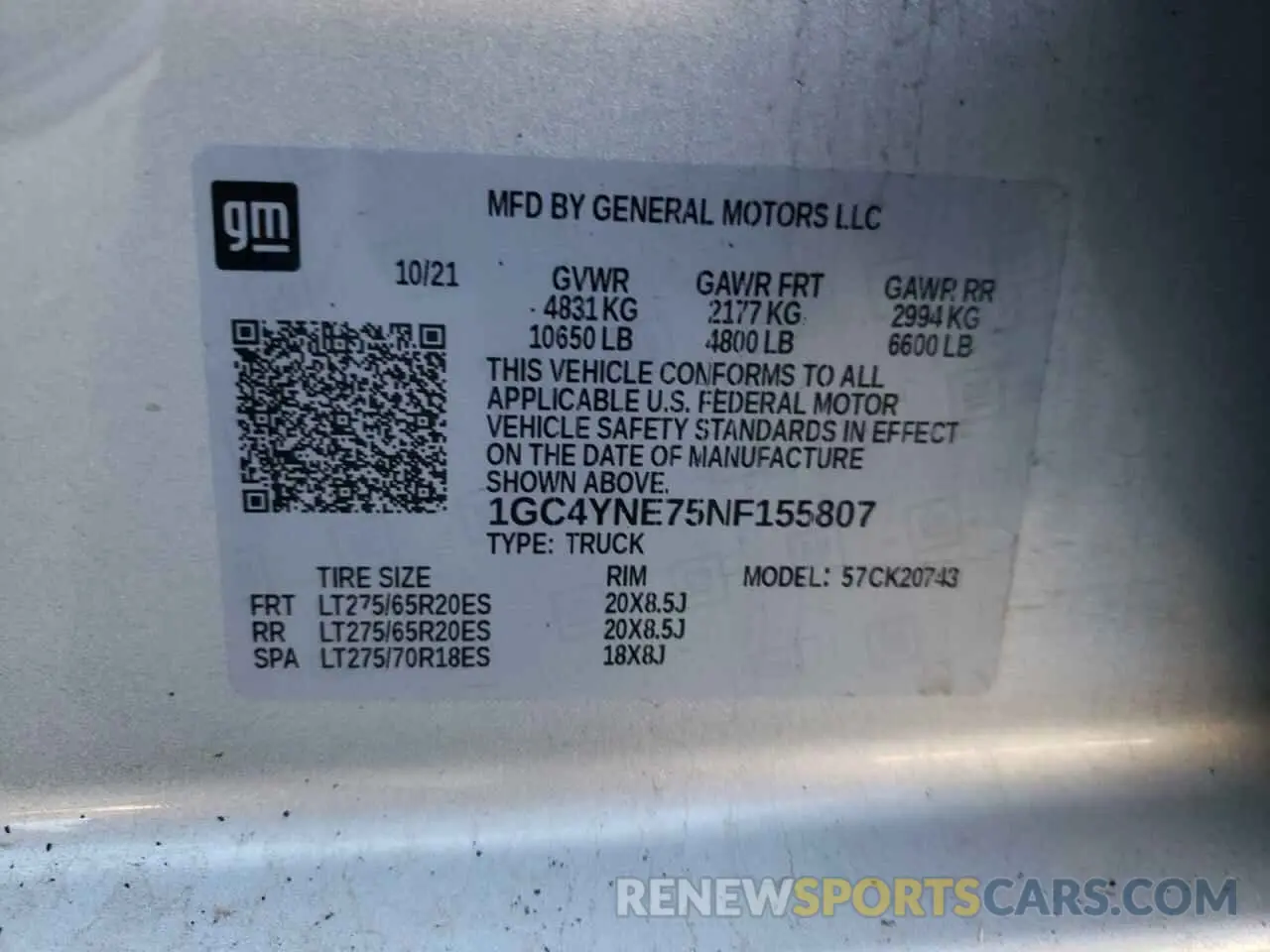 12 Photograph of a damaged car 1GC4YNE75NF155807 CHEVROLET ALL Models 2022