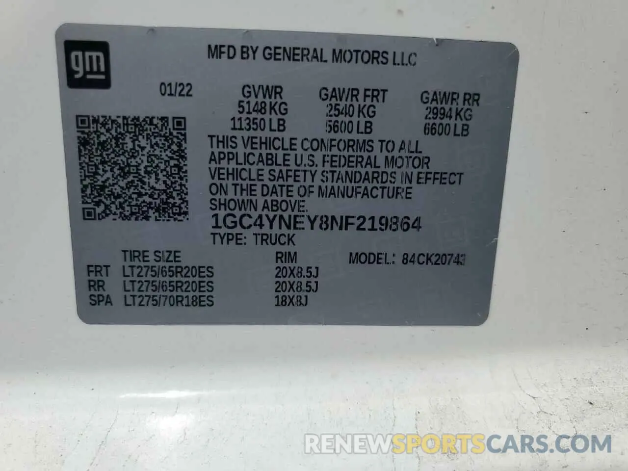 12 Photograph of a damaged car 1GC4YNEY8NF219864 CHEVROLET ALL Models 2022