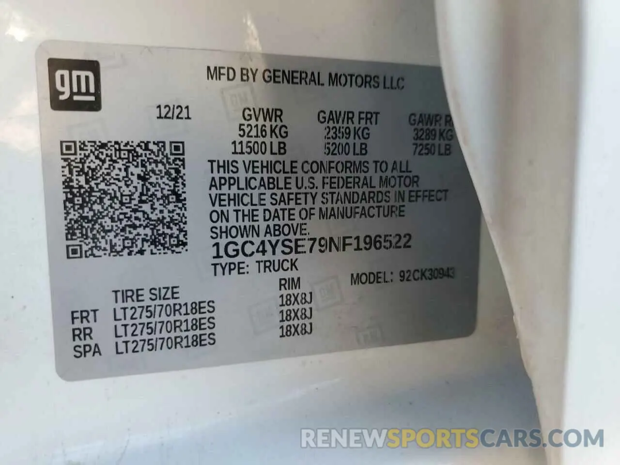 13 Photograph of a damaged car 1GC4YSE79NF196522 CHEVROLET ALL Models 2022