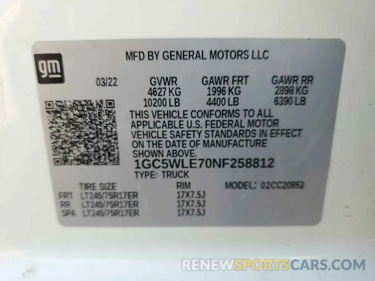 12 Photograph of a damaged car 1GC5WLE70NF258812 CHEVROLET ALL Models 2022