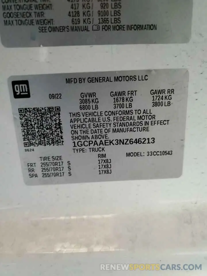 12 Photograph of a damaged car 1GCPAAEK3NZ646213 CHEVROLET ALL Models 2022