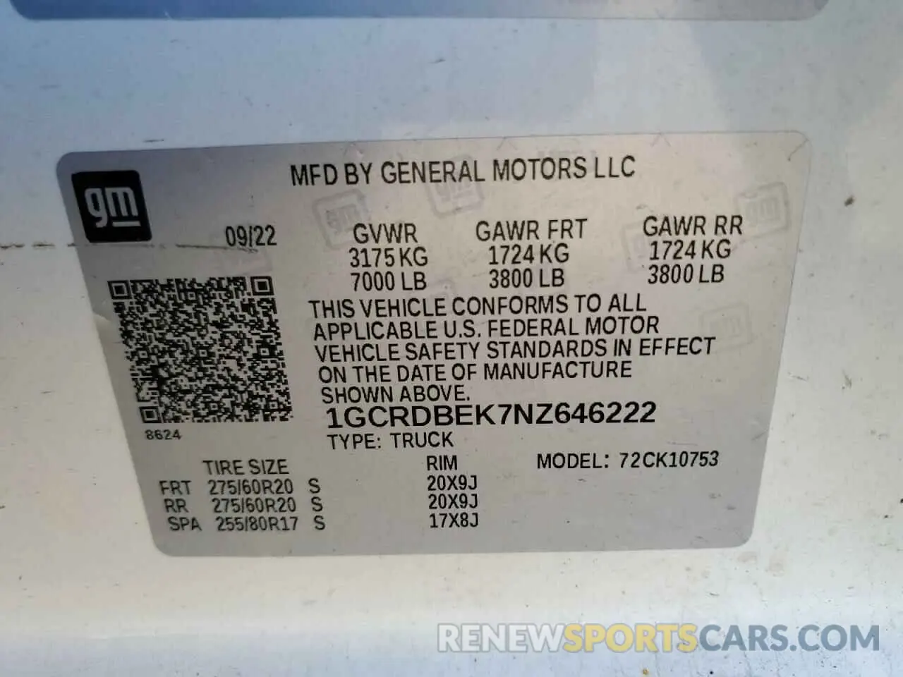12 Photograph of a damaged car 1GCRDBEK7NZ646222 CHEVROLET ALL Models 2022
