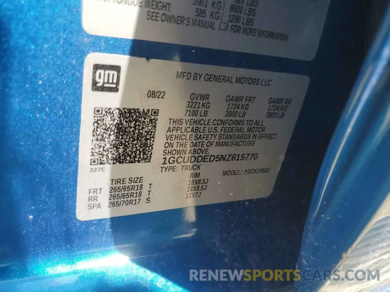 12 Photograph of a damaged car 1GCUDDED5NZ615770 CHEVROLET ALL Models 2022