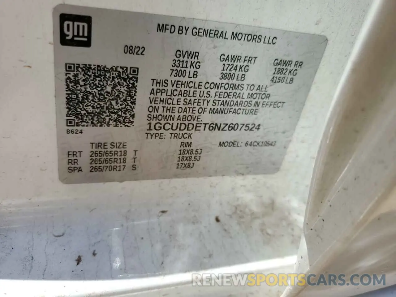 12 Photograph of a damaged car 1GCUDDET6NZ607524 CHEVROLET ALL Models 2022