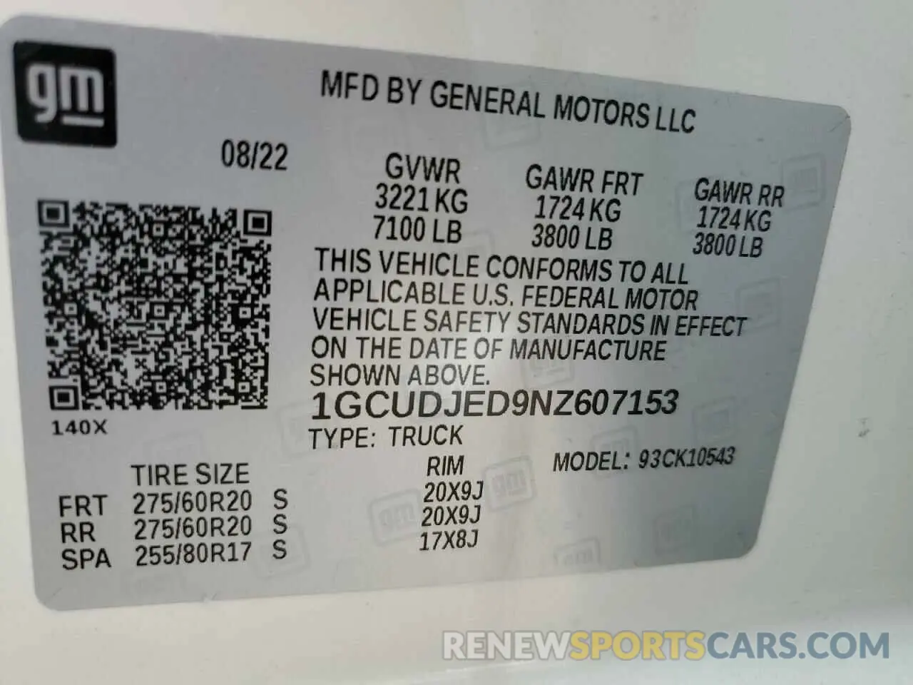 12 Photograph of a damaged car 1GCUDJED9NZ607153 CHEVROLET ALL Models 2022