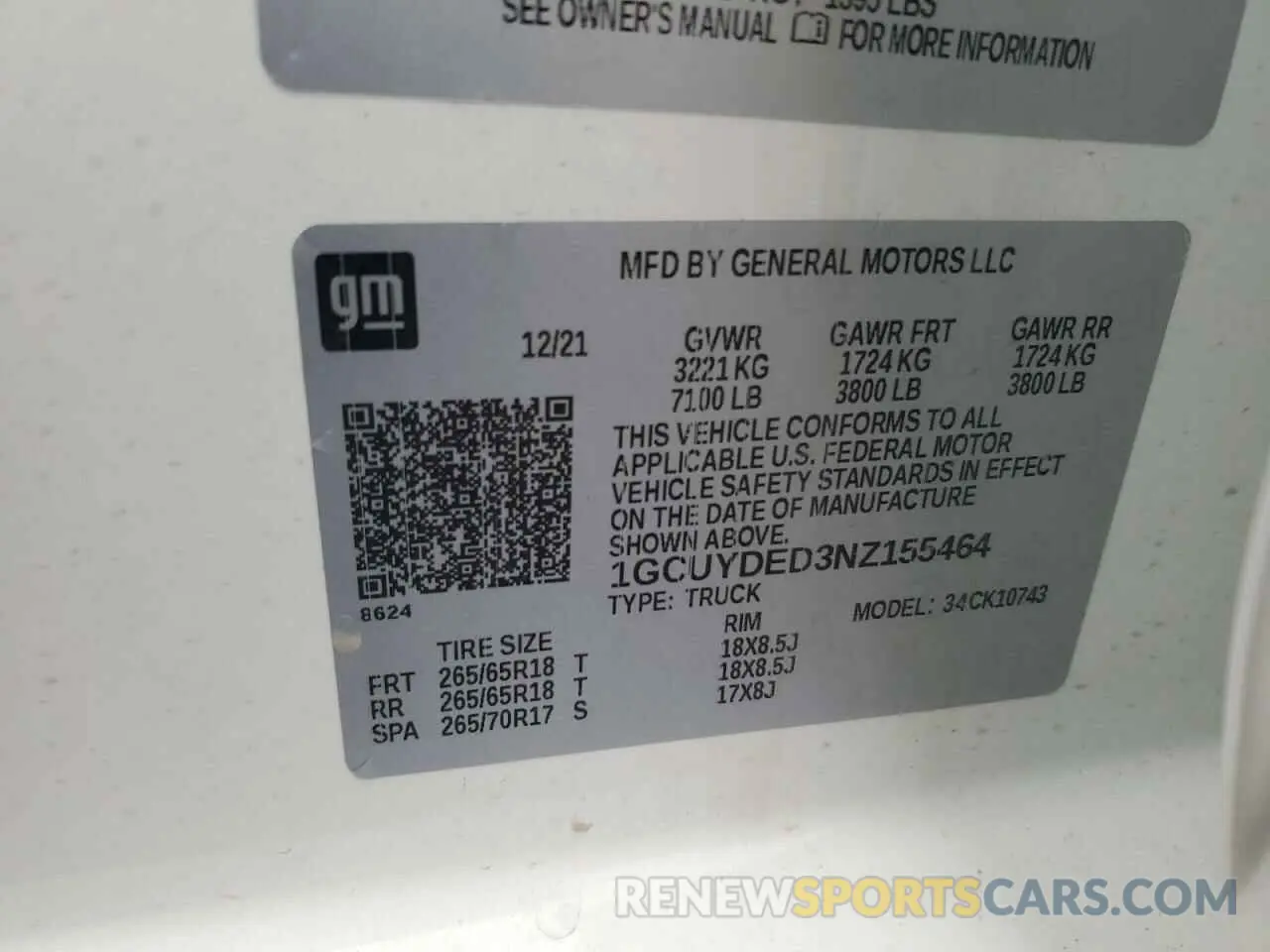 12 Photograph of a damaged car 1GCUYDED3NZ155464 CHEVROLET ALL Models 2022