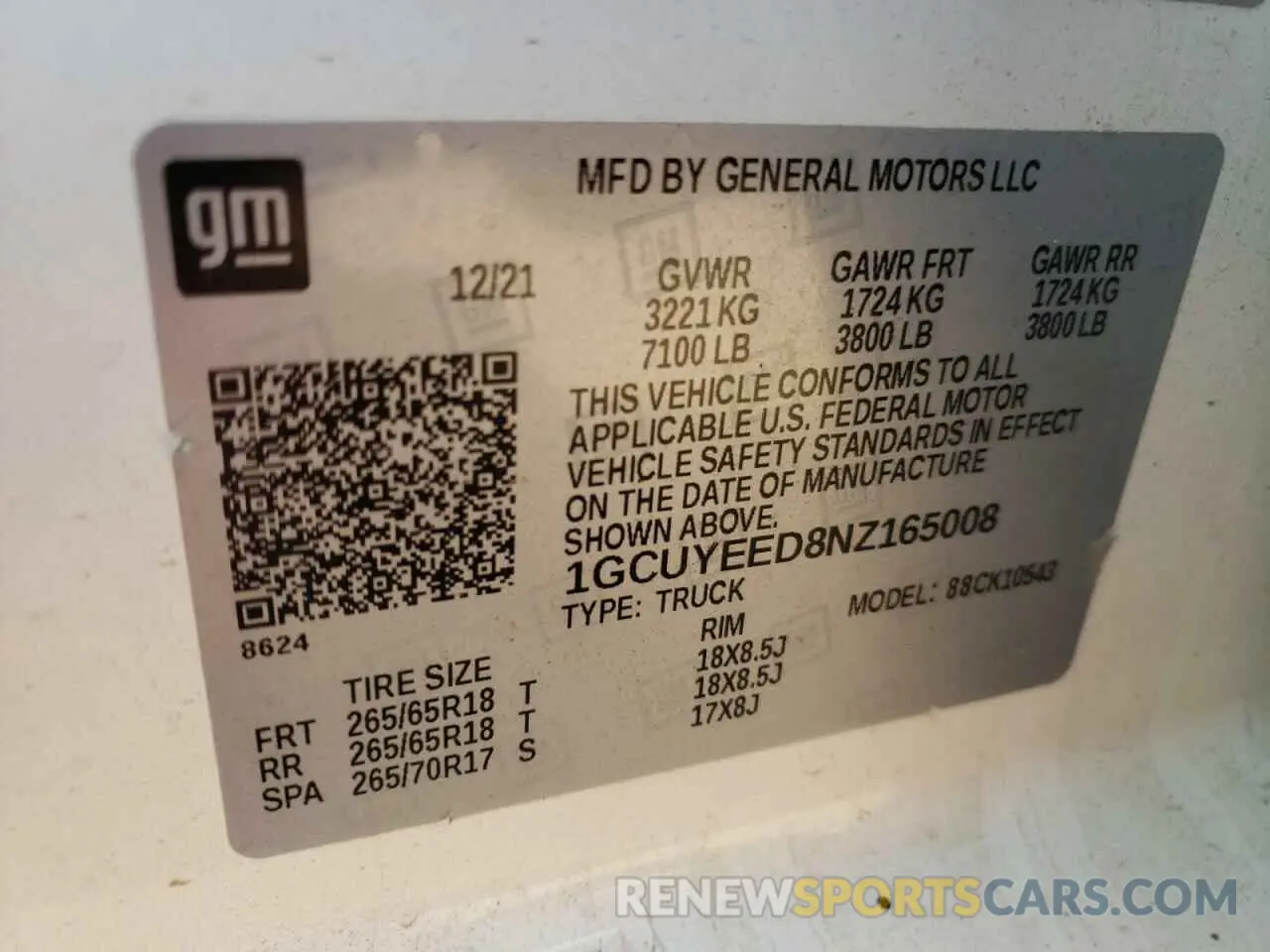 12 Photograph of a damaged car 1GCUYEED8NZ165008 CHEVROLET ALL Models 2022