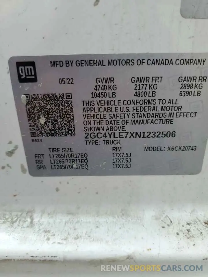 12 Photograph of a damaged car 2GC4YLE7XN1232506 CHEVROLET All Models 2022