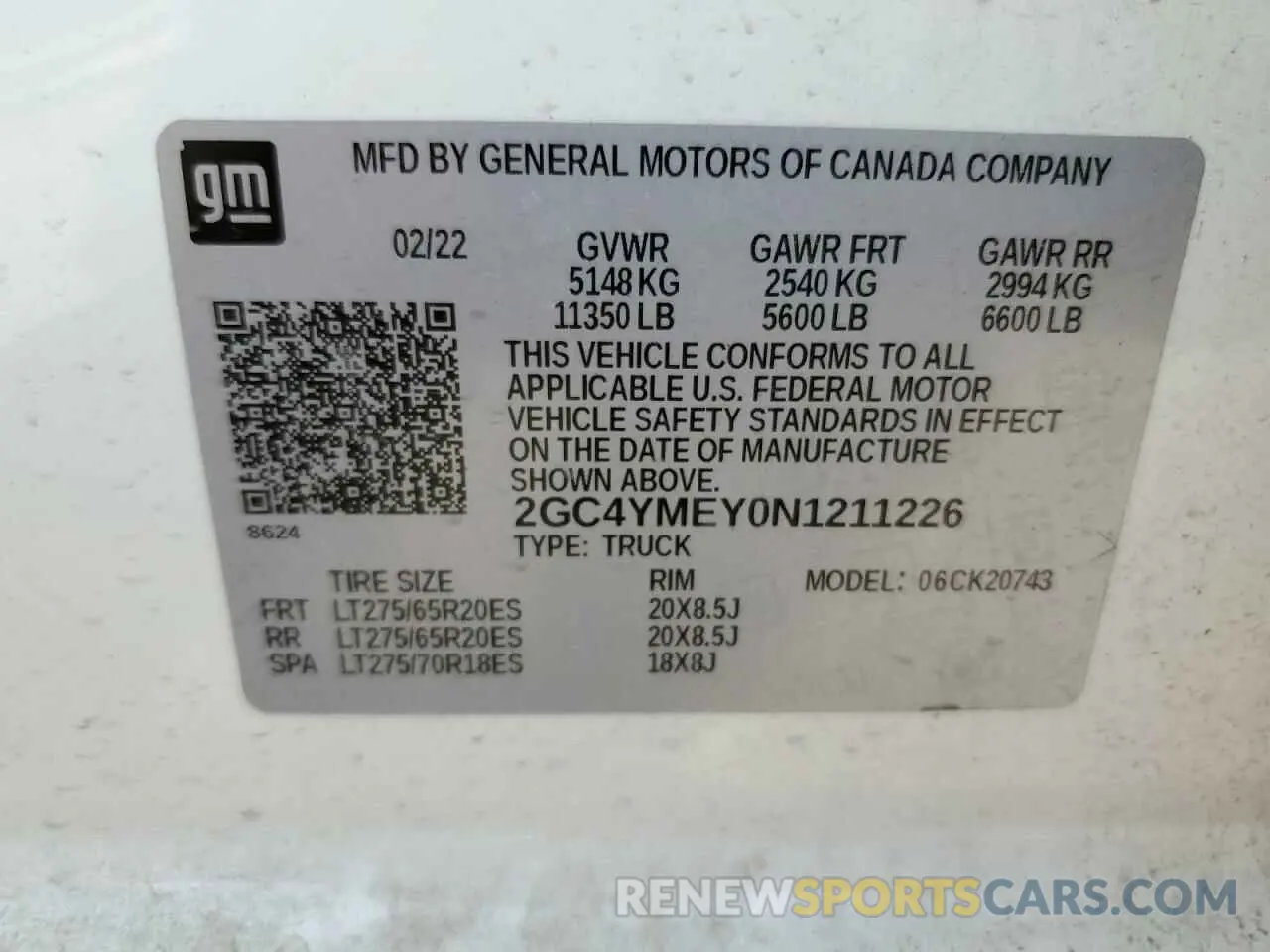 13 Photograph of a damaged car 2GC4YMEY0N1211226 CHEVROLET ALL Models 2022