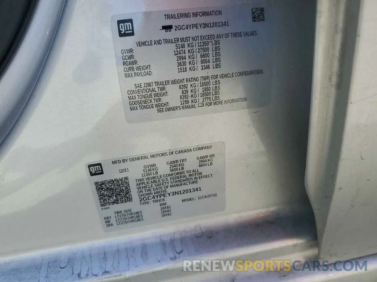 12 Photograph of a damaged car 2GC4YPEY3N1201341 CHEVROLET ALL Models 2022
