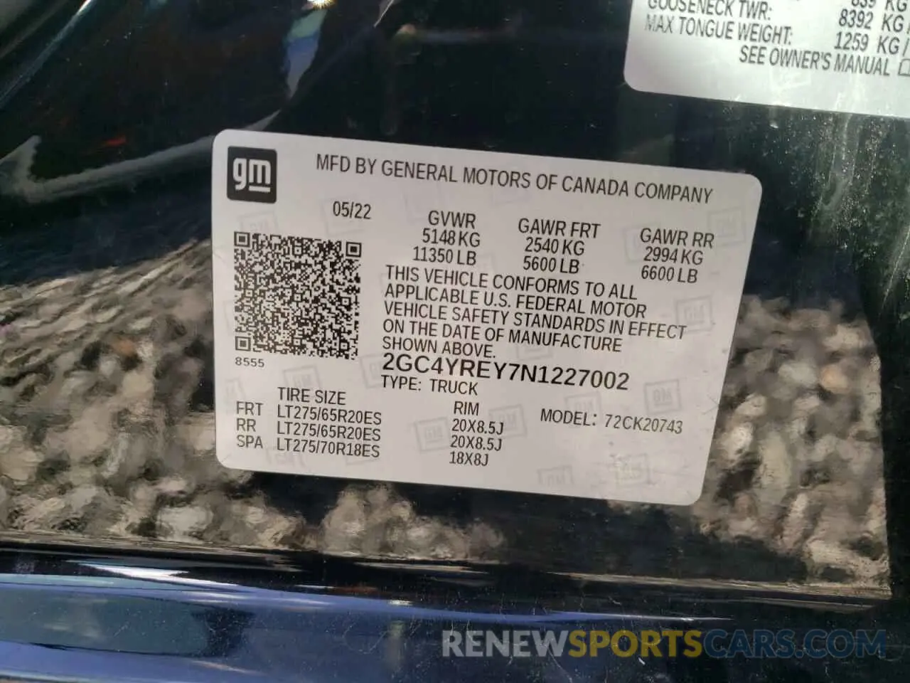 12 Photograph of a damaged car 2GC4YREY7N1227002 CHEVROLET ALL Models 2022