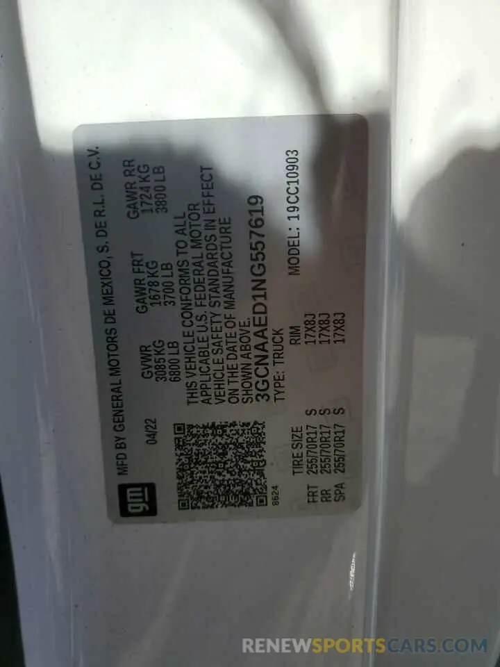 14 Photograph of a damaged car 3GCNAAED1NG557619 CHEVROLET ALL Models 2022