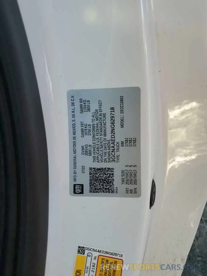 12 Photograph of a damaged car 3GCNAAED2NG629718 CHEVROLET ALL Models 2022