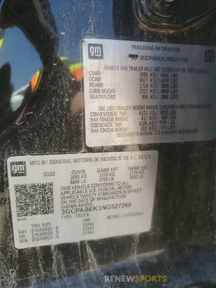12 Photograph of a damaged car 3GCPABEK1NG527260 CHEVROLET ALL Models 2022