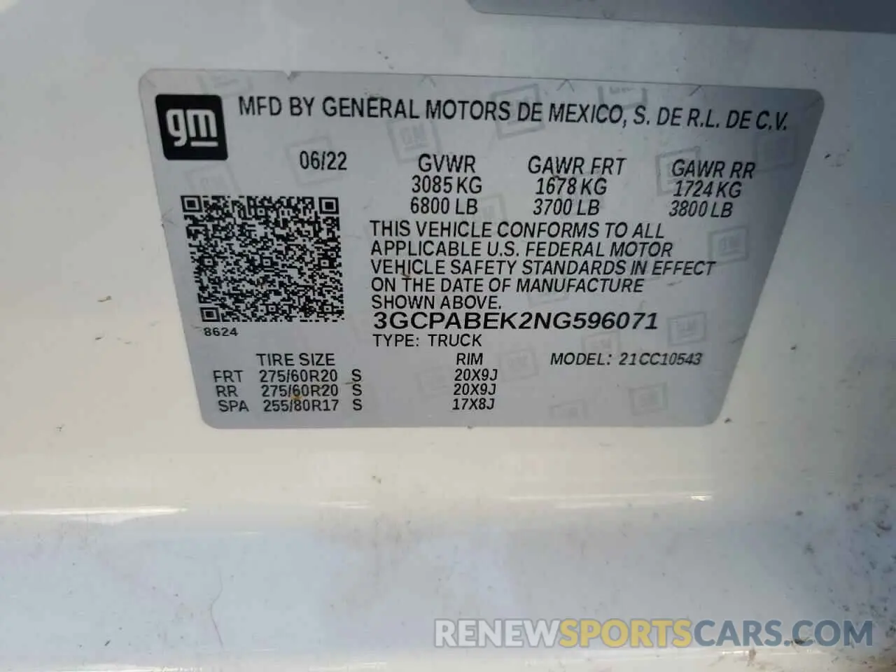 12 Photograph of a damaged car 3GCPABEK2NG596071 CHEVROLET ALL Models 2022
