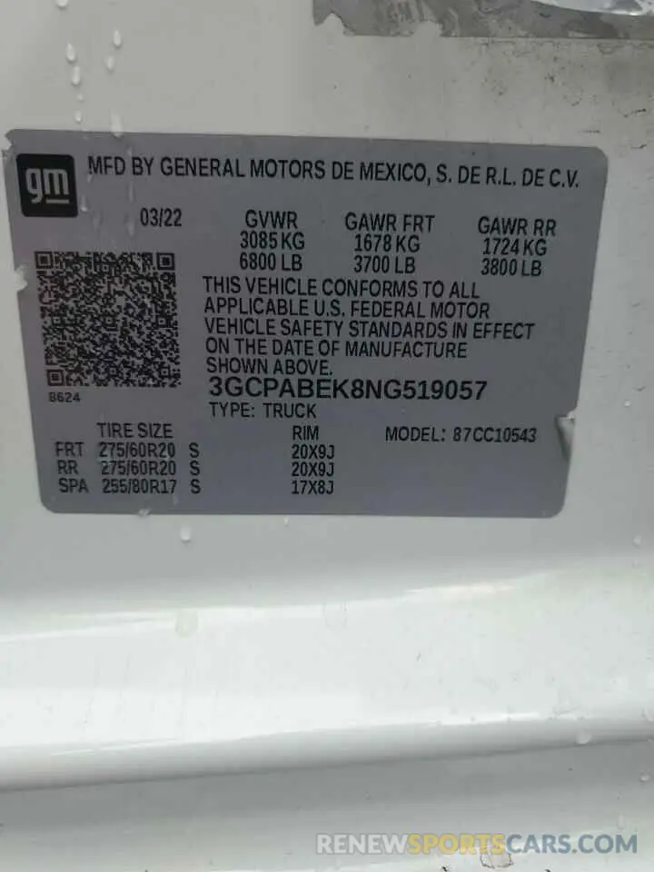 12 Photograph of a damaged car 3GCPABEK8NG519057 CHEVROLET ALL Models 2022