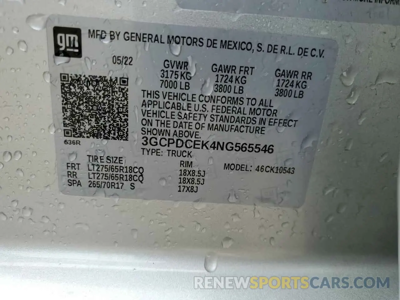 12 Photograph of a damaged car 3GCPDCEK4NG565546 CHEVROLET ALL Models 2022