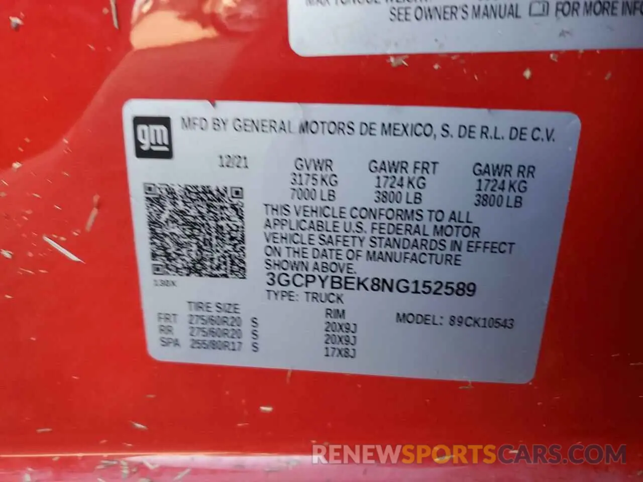 13 Photograph of a damaged car 3GCPYBEK8NG152589 CHEVROLET ALL Models 2022