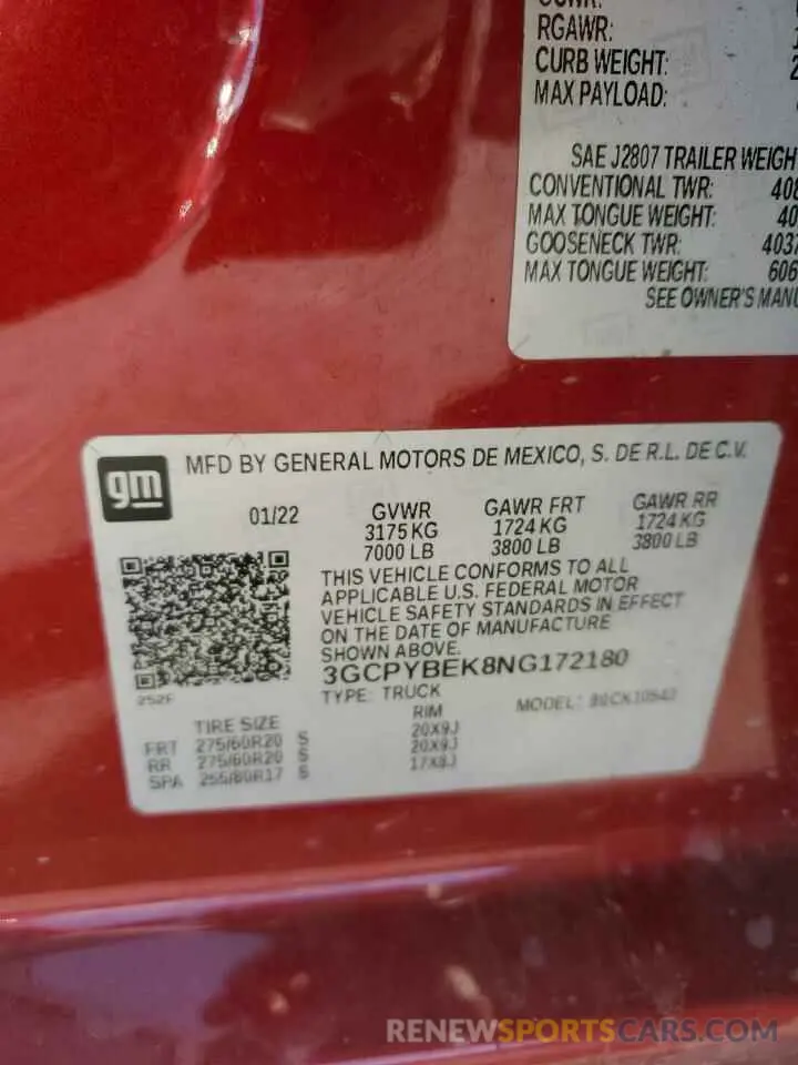 12 Photograph of a damaged car 3GCPYBEK8NG172180 CHEVROLET ALL Models 2022