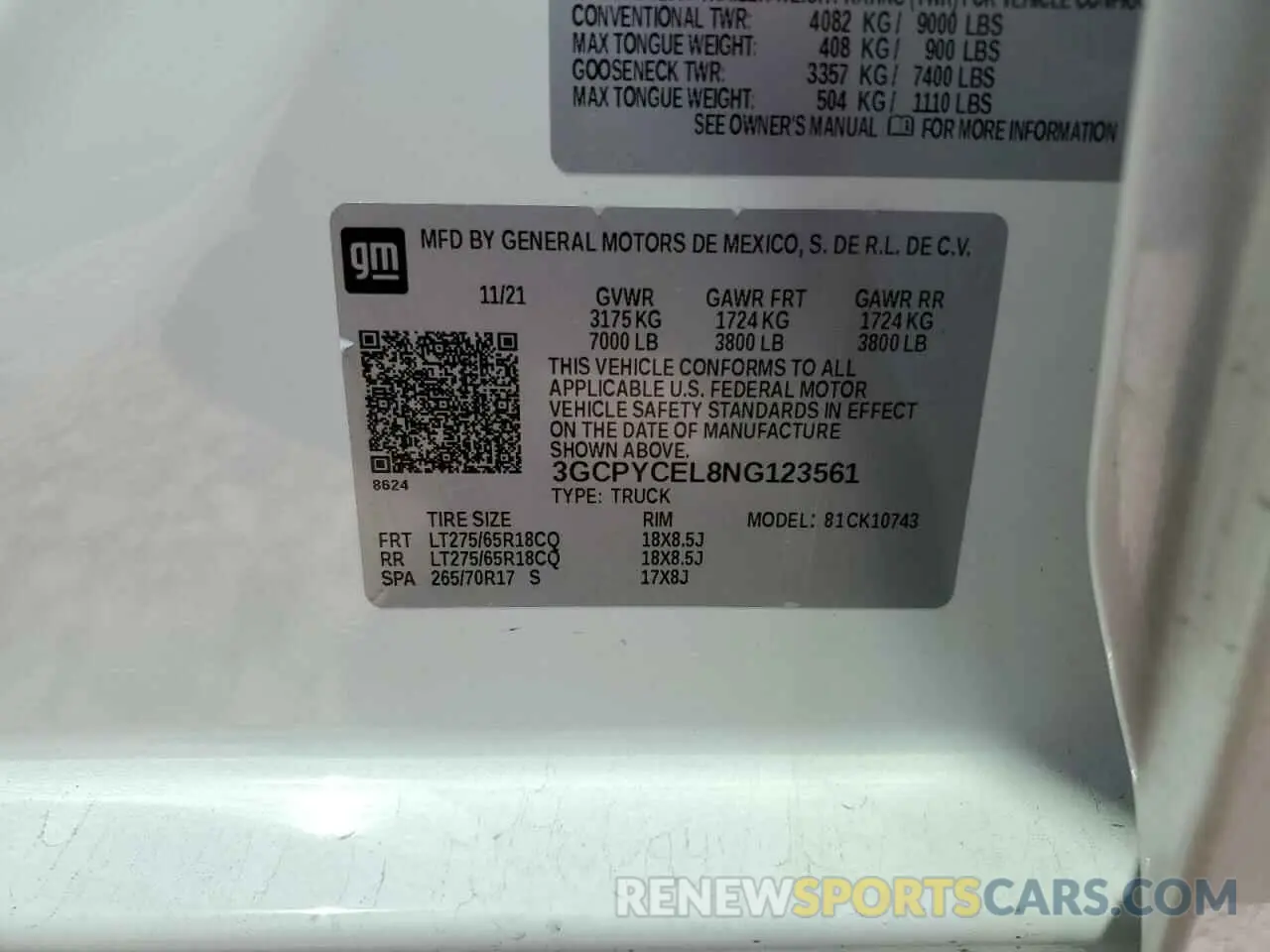 12 Photograph of a damaged car 3GCPYCEL8NG123561 CHEVROLET ALL Models 2022