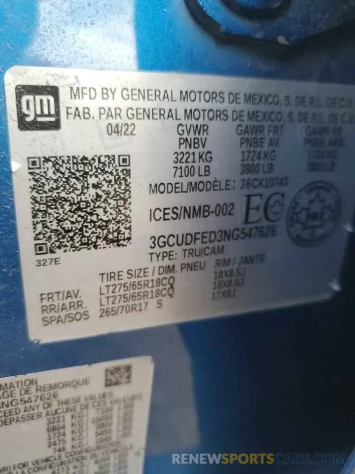 12 Photograph of a damaged car 3GCUDFED3NG547626 CHEVROLET ALL Models 2022