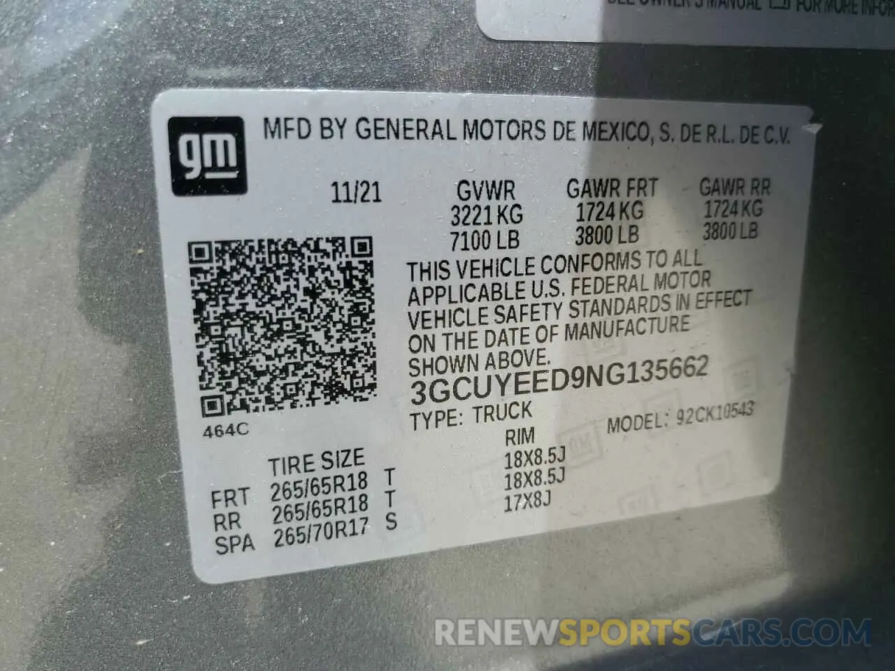 12 Photograph of a damaged car 3GCUYEED9NG135662 CHEVROLET ALL Models 2022