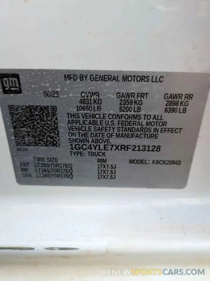 13 Photograph of a damaged car 1GC4YLE7XRF213128 CHEVROLET ALL Models 2024
